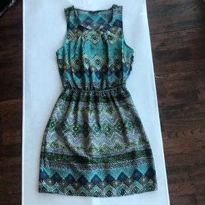 Aqua blue and green print dress size Small